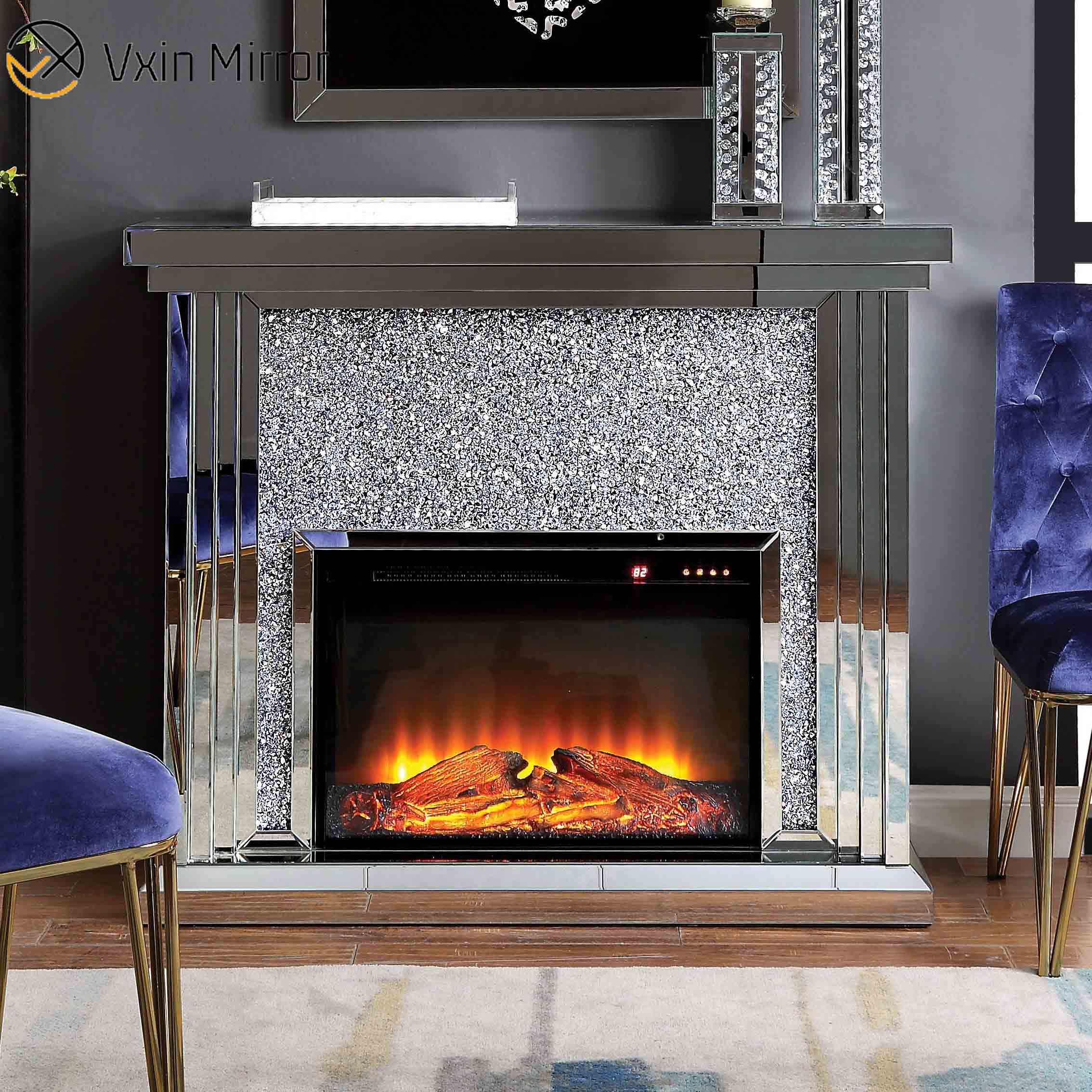Home Decor WXWF-1104 Chimenea moderna con espejo de diamante triturado