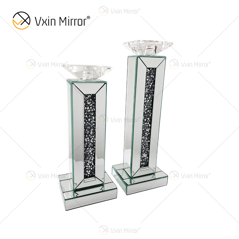 Nombre personalizable Moderno Elegante WXP-002 Plata Diamante triturado Mirrorr Portavelas