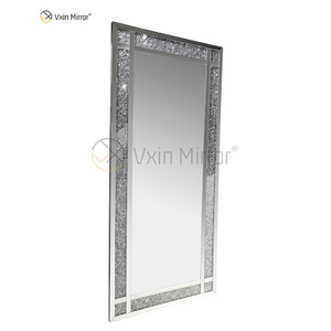 Venta caliente 168cm WXM-1082 Decoración de pared Espejo rectangular de diamante triturado plateado