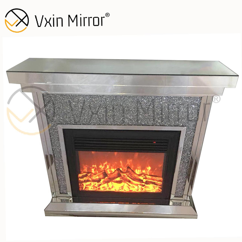 Chimenea de espejo de diamante triturado de cristal de lujo para interiores con inserto de viento caliente en muebles de sala de estar WXWF-042