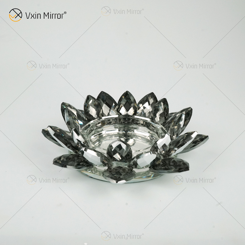 Fuente de fábrica Vxin Mirror Flower VX-07 Candelabro de plata Lotus Crystal Candle Holder