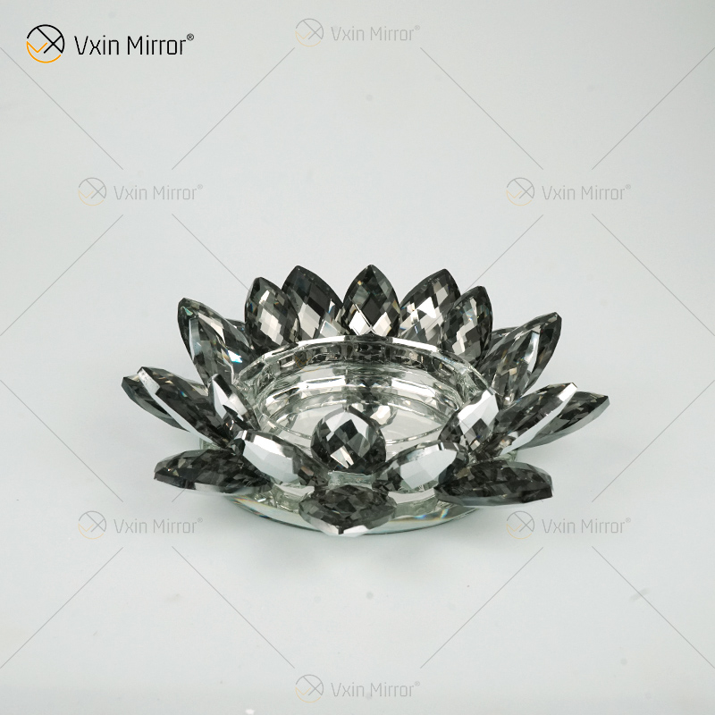Fuente de fábrica Vxin Mirror Flower VX-07 Candelabro de plata Lotus Crystal Candle Holder