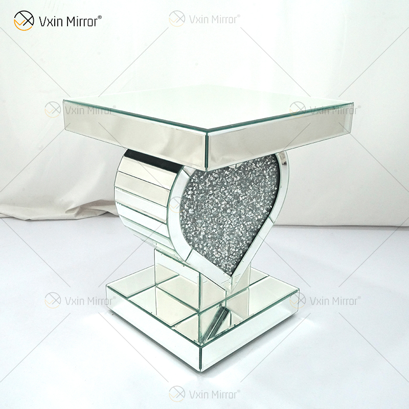 Mesa auxiliar con decoración de corazón WXF-508-1, mesita de noche con espejo de diamante triturado plateado, muebles para el hogar
