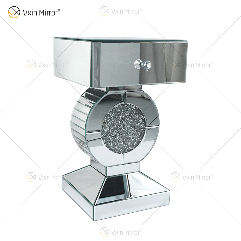 Factory Supply Vxin End Table WXF-157 Mesa auxiliar con espejo de diamante triturado plateado con cajón