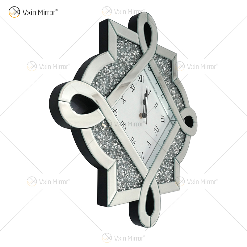 Paquete de prueba Nuevo diseño WXC-083 Reloj de pared con espejo 3D de diamante triturado plateado moderno