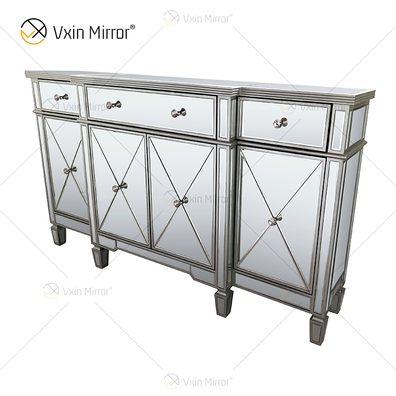 WXF-027-1 Champagne Silver Home Decor Mirored Armario con cajones Muti