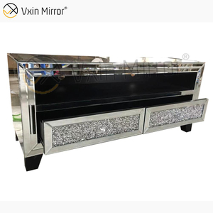 Vxin Espejo Muebles Moderno Diamante Triturado Plata Espejo Chimenea Soportes de TV con 2 Puertas