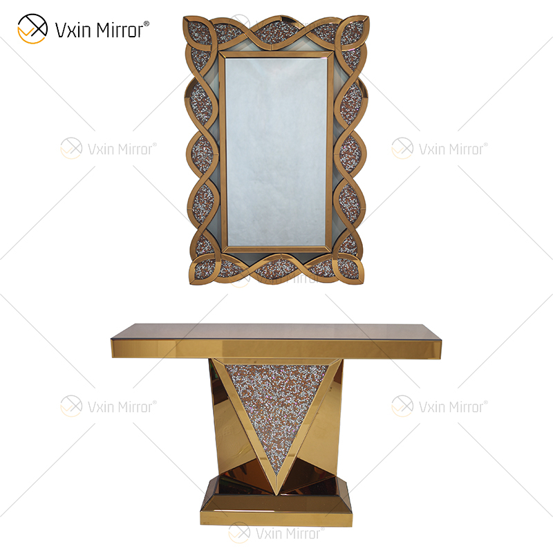 Vxin Modern Home Decor Crushed Diamond Mirrored Consola Mesa Lujo