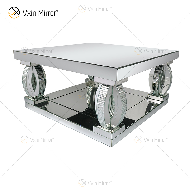 Mesa auxiliar personalizada WXF-1104 Mesa de centro con espejo de plata hecha en casa con cristal