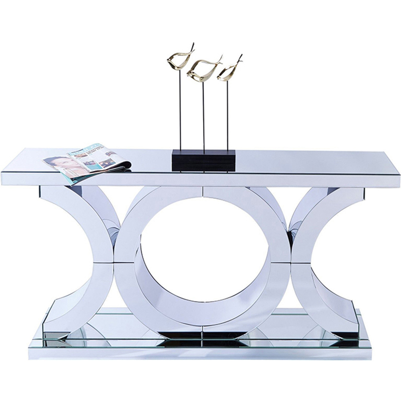 Barato WXWF-535 Consola Mesa Cristal Lujo Moderno Espejo Plata Muebles para el hogar Sala Consola Mesa