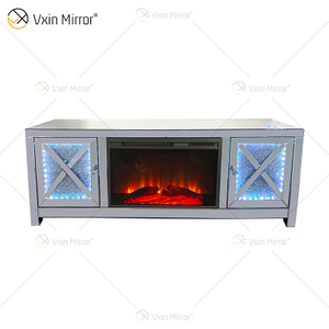 WXF-1054 Silver Crystal LED Mirrored Chimenea TV Stands Gabinete con Blue-tooth y Speaker Mirror TV Stand