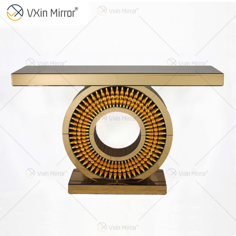 Venta caliente 1000 piezas WXF-039 mesa de consola de lujo marrón dorado con mesa de consola de espejo de espejo
