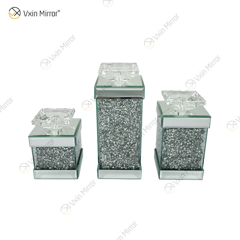 Vxin Mirror WXCH-078 Cristales flotantes plateados Portavelas de candelabro espejado