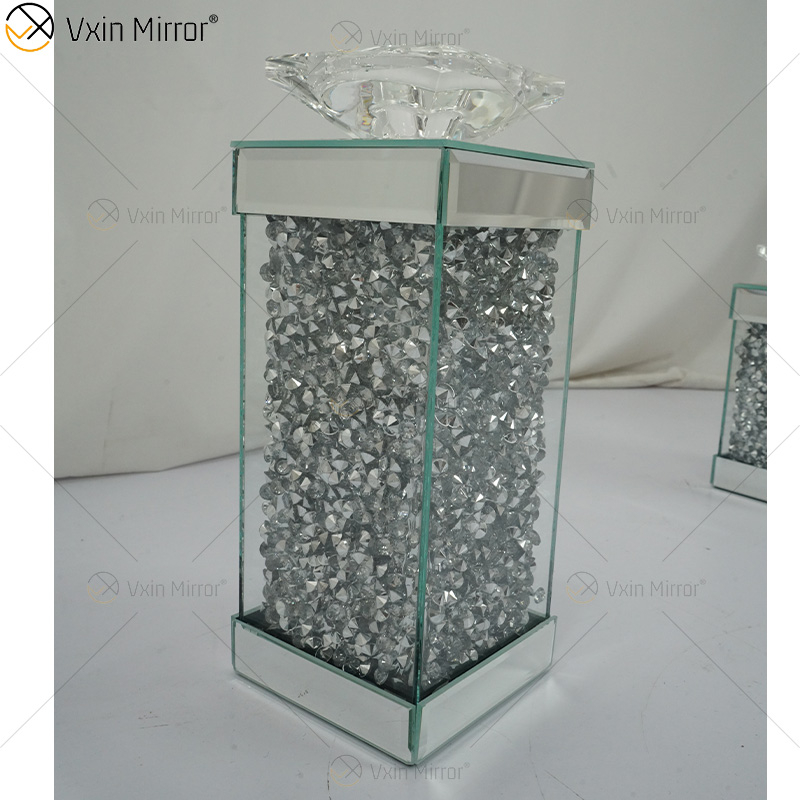 Vxin Mirror WXCH-078 Cristales flotantes plateados Portavelas de candelabro espejado
