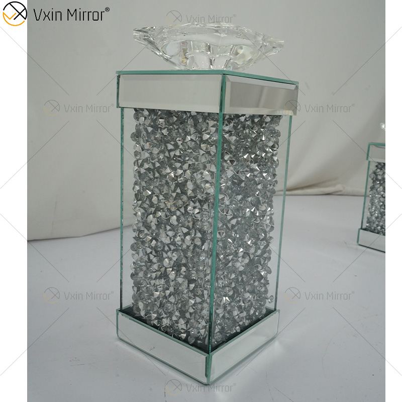 Vxin Mirror WXCH-078 Cristales flotantes plateados Portavelas de candelabro espejado