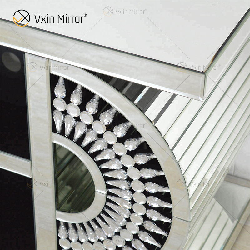 Suministro de fábrica WXF-1523 Nuevos muebles de vidrio Soportes de gabinete de TV de cristal plateado moderno