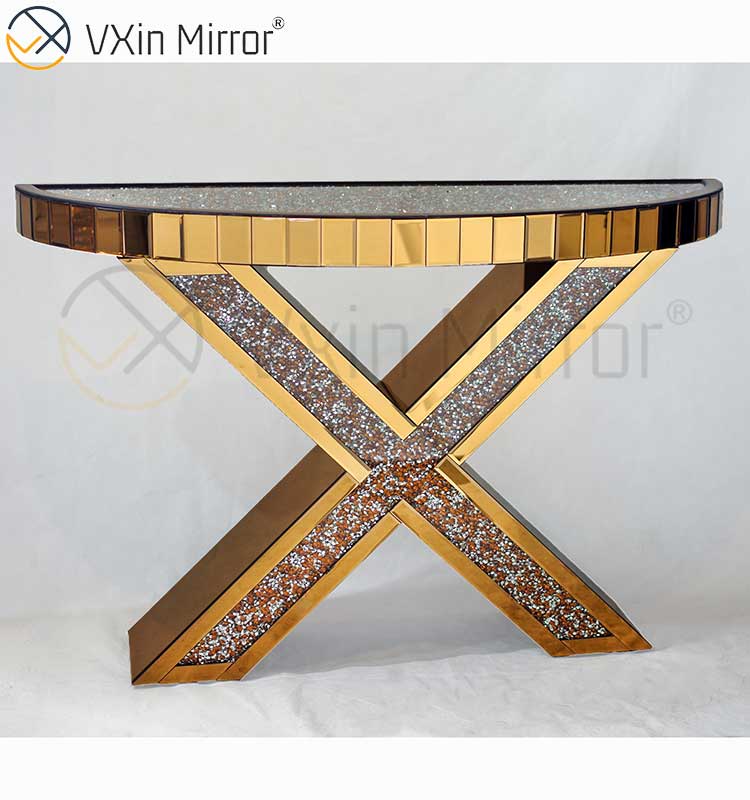 Fuente de fábrica OEM WXWF-517 Mesa de consola con espejo de diamante triturado en forma de X reflejada