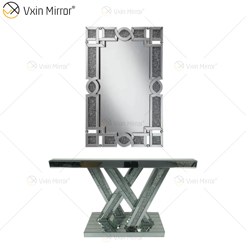 Vxin Mirror Venta caliente Silver Crystal W Design Consola Mesa con espejo Pasillo en muebles de sala de estar
