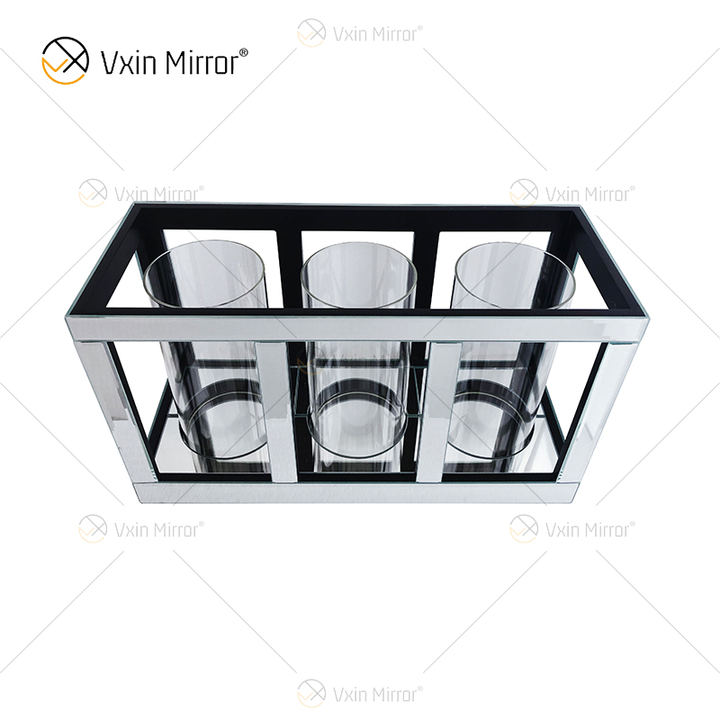 Meetart Crystal Clear Silver Mirror Glass Portavelas con 3 velas Tubo de luz Elegante Ideal para la decoración del hogar WXCH-65