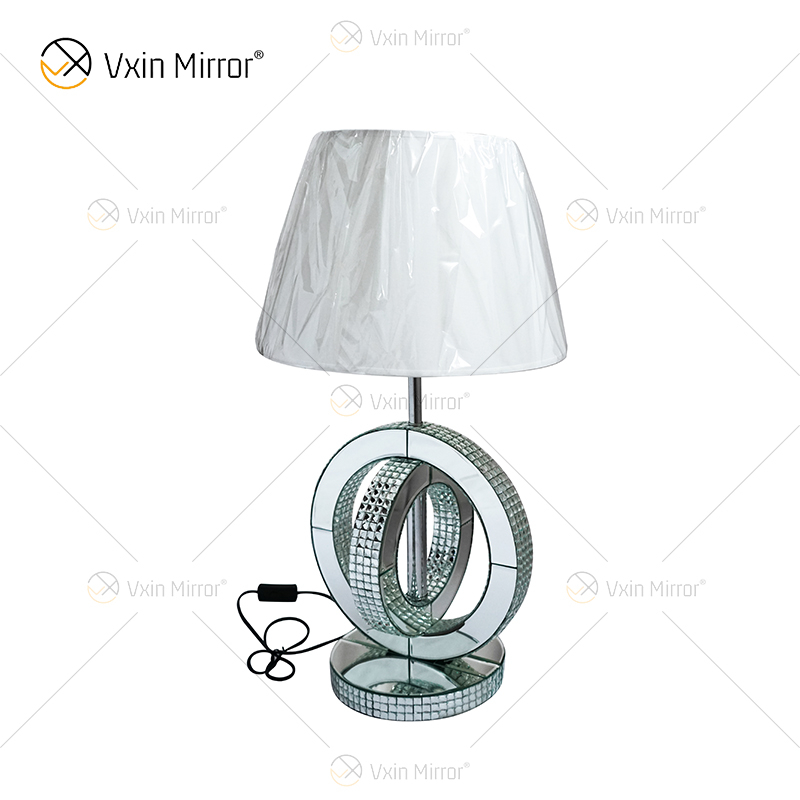 WXTL-093 de estilo rural moderno, lámpara de mesa con espejo de cristal plateado para dormitorio, lámpara de espejo con soporte de noche