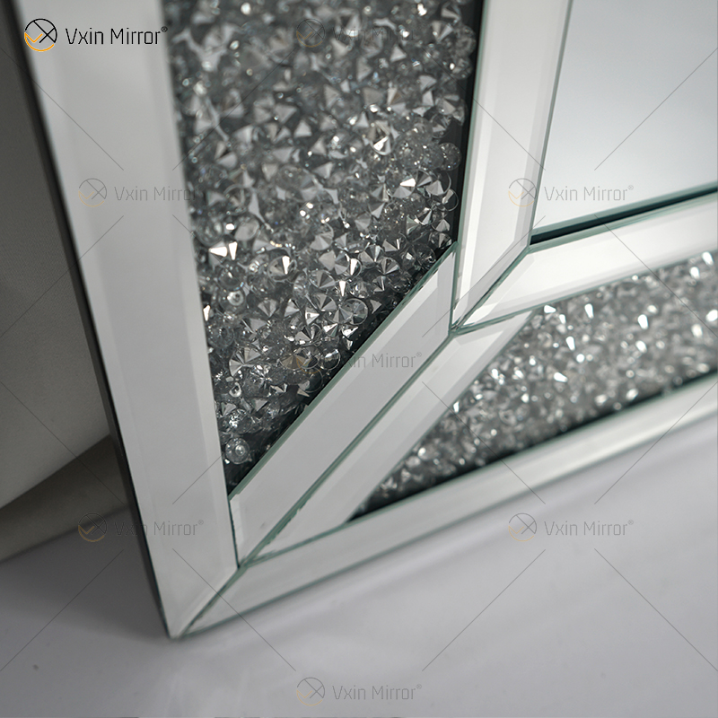 Rectángulo caliente diseño Vxin WXM-1761 decoración de pared plata triturado espejo colgante de pared de diamante