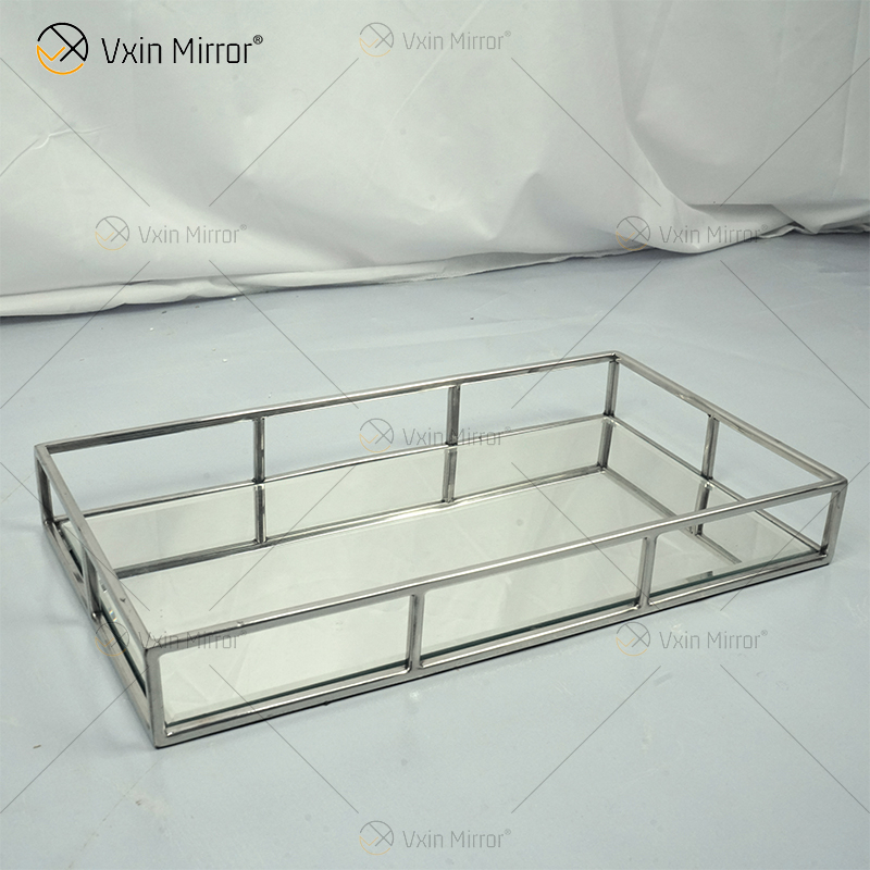 Venta caliente Vxin Espejo WXT-005 Decoración moderna Marco de acero inoxidable plateado Bandeja con espejo 2 Tamaño