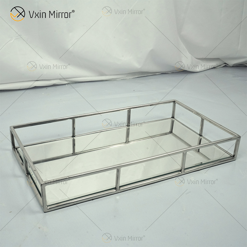 Venta caliente Vxin Espejo WXT-005 Decoración moderna Marco de acero inoxidable plateado Bandeja con espejo 2 Tamaño