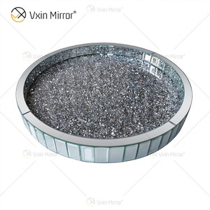 Gran oferta WXMT-015 bandeja redonda con espejo de diamante triturado de plata de decoración moderna