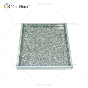 Venta caliente WXMT-019 Modern HomeDecor Bandejas cuadradas de espejo de vidrio de diamante triturado de plata