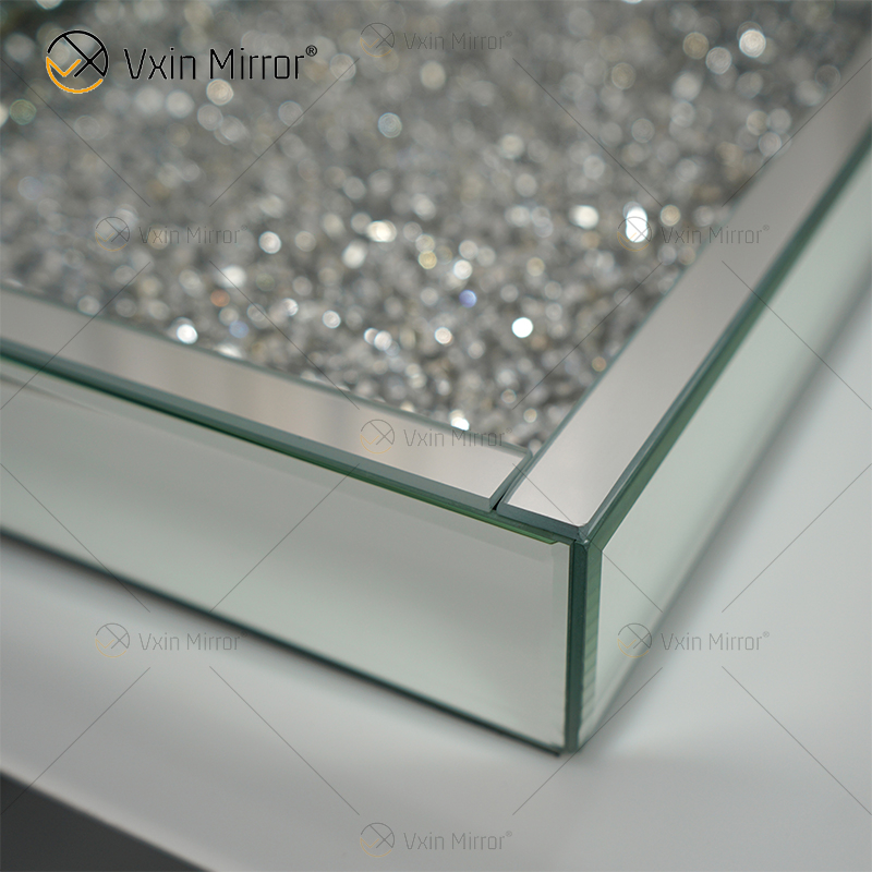 Suministro de fábrica WXMT-016 Bandeja rectangular con espejo de diamante triturado de plata con decoración moderna