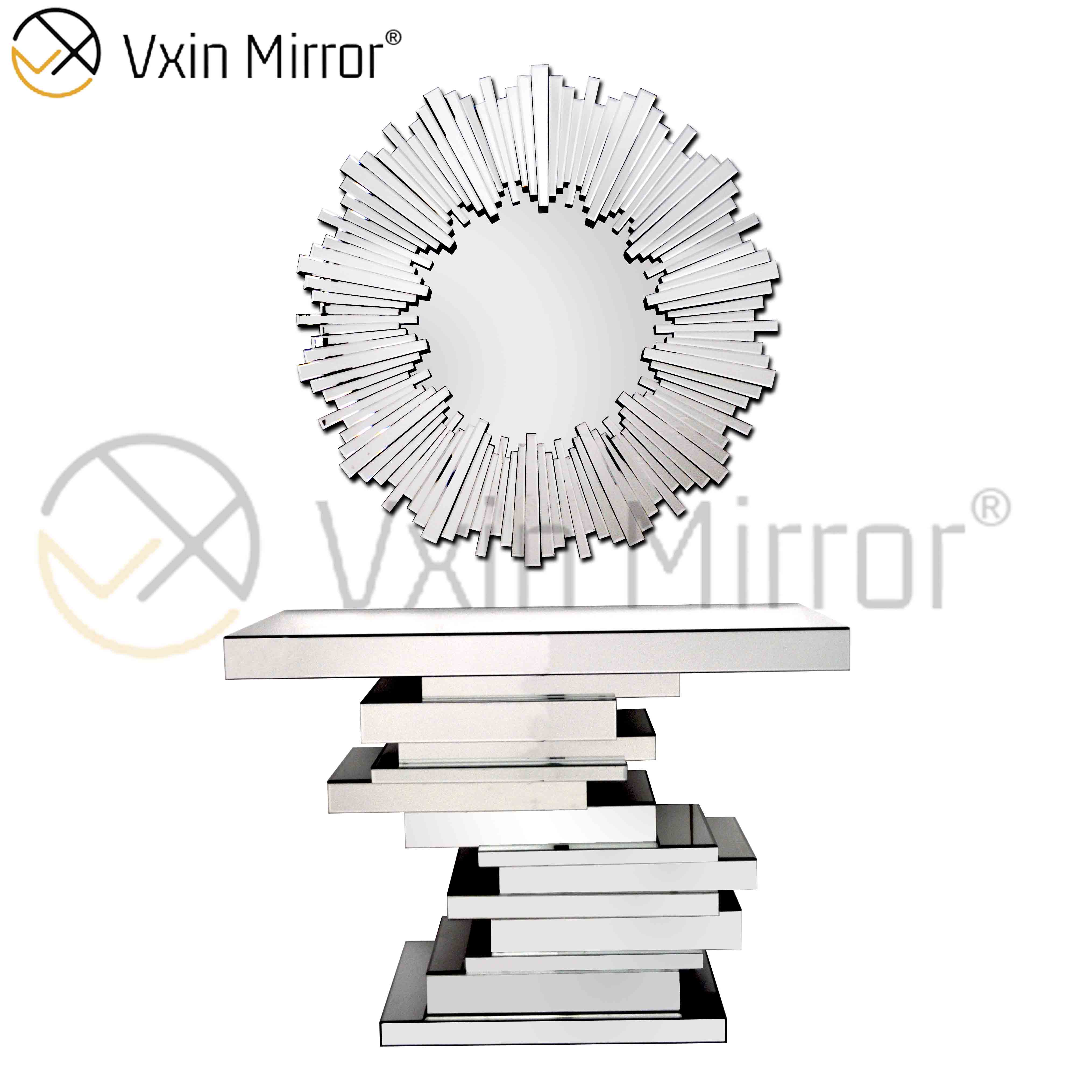 Tamaño personalizado Vxin espejo moderno 3D plata elegante consola de madera con espejo para muebles de sala de estar