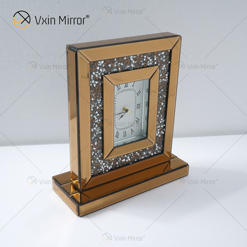 Reloj de mesa rectangular con espejo de lujo marrón cristalino WXMC-077 de nuevo diseño