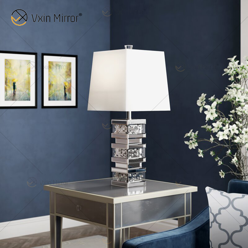 Suministro de fábrica WXTL-097 Lámpara de mesa de espejo LED de cristal plateado moderno para luz cálida