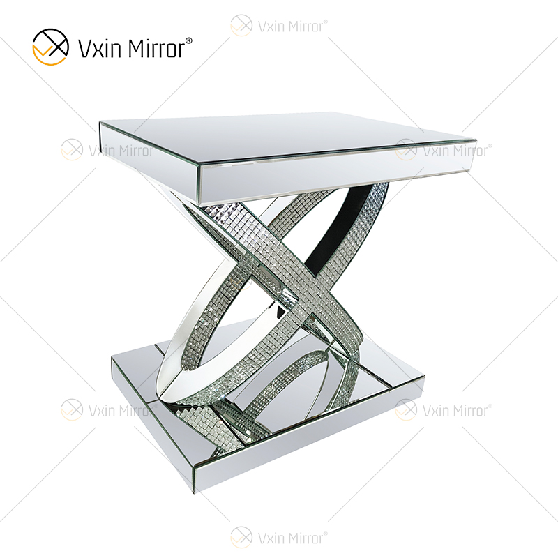WXWF-128 Decoración para el hogar Cristal Plata Muebles de vidrio Espejo Mesa auxiliar