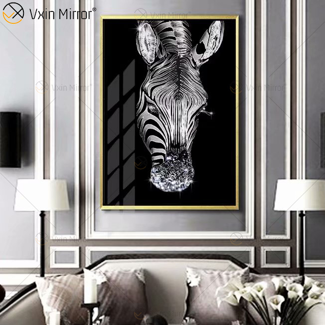 Marco de aluminio de lujo, pintura de porcelana de cristal, fondo de sofá, pintura colgante de pared, espejo, arte de pared, decoración de sala de estar