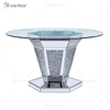 2020 Nuevo diseño WXF-100 Mesa de comedor plateada redonda de diamante triturado con tablero de vidrio templado