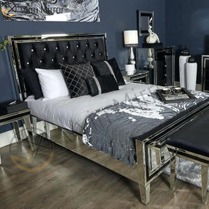 Muebles con espejo Vxin WXWF-1081 Marco negro Espejo de cama King con espejo de vidrio plateado Cama con espejo