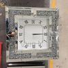 Reloj de pared de espejo de diamante triturado de plata moderno elegante de lujo