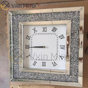 Reloj de pared de espejo de diamante triturado de plata moderno elegante de lujo