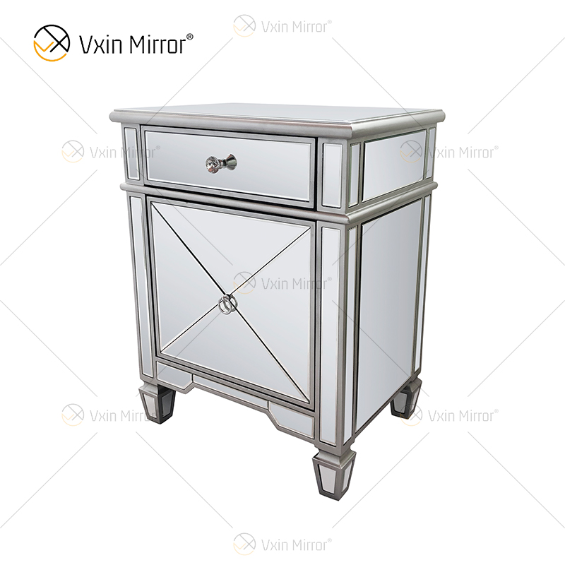 Increíble calidad WXF-873 Champagne Silver Muebles modernos Mesita de noche de metal con 2 cajones Mesita de noche con espejo
