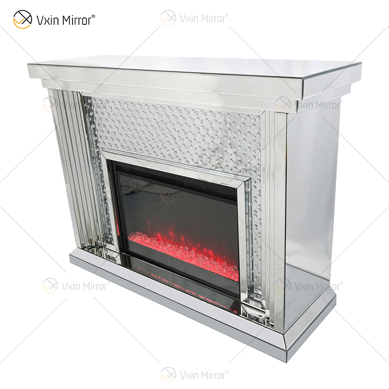 Venta caliente WXWF-1097 Sparkle Electric LED Cristal triturado con inserto de cristal Espejo Chimenea