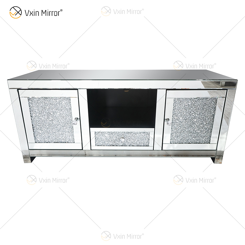 China Supply Modern European WXF-097-1 Crush Diamond Silver Crystal Tv Stand Furniture