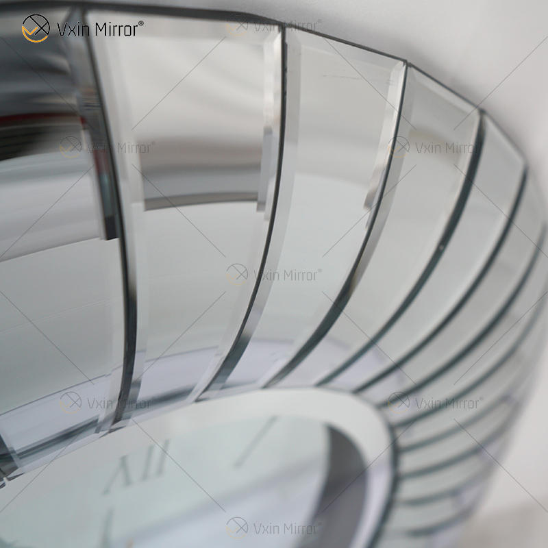 Reloj con espejo WXMC-087 Decoración de pared con flexión plateada Reloj redondo de cristal elegante 3D
