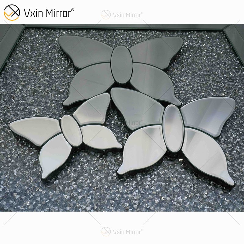 Moderno dos colores plata marrón espejo mariposa 3d espejo pared arte hogar Decoración pared marco en muebles de sala WXM-1097