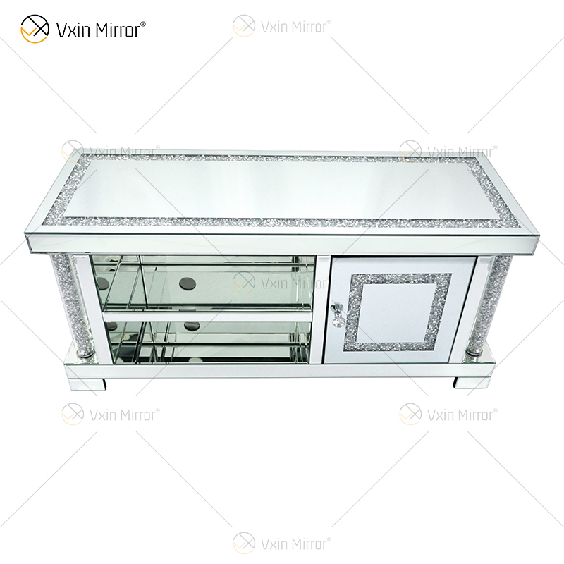 Muebles espejados Sala de estar Moderno europeo WXF-162 Soportes de TV de vidrio de último diseño con diamante