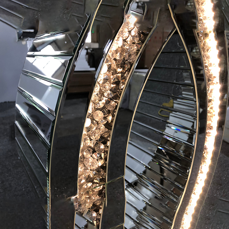Venta al por mayor WXF-291 Mesa de consola de lujo con espejo moderno Mesa de consola de cristal de diamante de plata LED