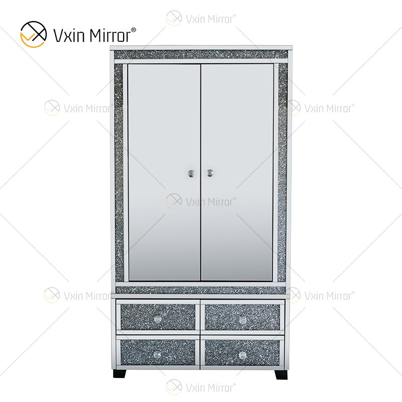 Gran oferta de muebles de dormitorio con espejo, armario, cama con espejo de diamante triturado negro con mesita de noche