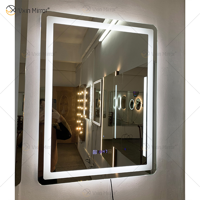 WXDL-111 LED 3 colores luz pantalla táctil desempañado 5mm pantalla tiempo temperatura protección ambiental espejo