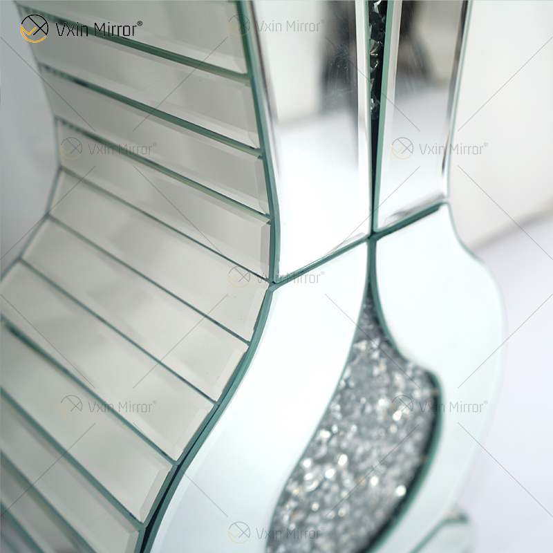 WXMV-004-1 Home Hotel Decor Indoor Silver Crushed Diamond Mirrored Large Follower Pots Espejo Florero