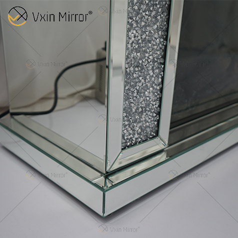 Gran oferta, WXWF-1108, espejo de cristal de diamante triturado plateado, repisa para chimenea, decoración del hogar con insertos de fuego eléctrico, chimenea de espejo